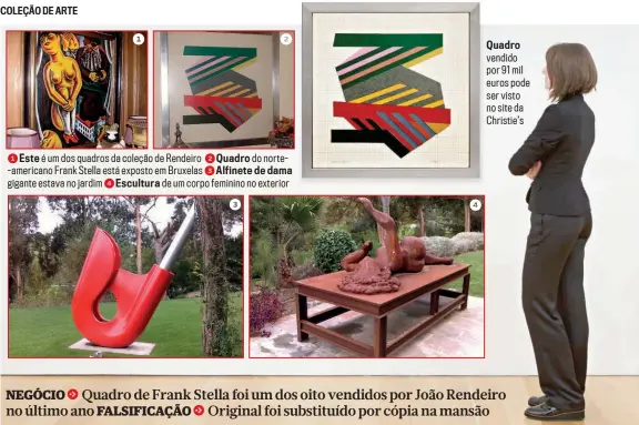  ?? ?? 1Este é um dos quadros da coleção de Rendeiro 2 Quadro do norte-americano Frank Stella está exposto em Bruxelas 3Alfinete de dama gigante estava no jardim 4 Escultura de um corpo feminino no exterior
Quadro vendido por 91 mil euros pode ser visto no site da Christi e’ s