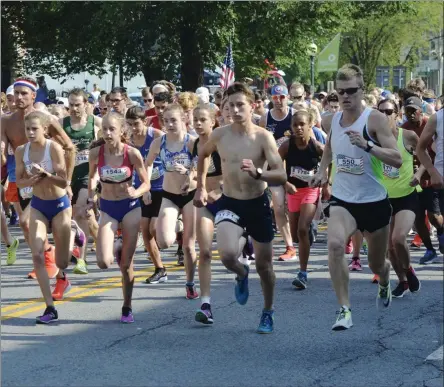  ?? FILE PHOTO ?? Runners take off at the start of the 2019 Firecracke­r 4 4-mile race throughout historic downtown Saratoga Springs.