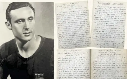  ?? FAMILIA RAICH VENDRELL ?? Una imagen de Josep Raich y cuatro páginas del diario que empezó a escribir cuando debutó con el FC Barcelona, el 21 de mayo de 1934. Sencillo y humilde, hizo realidad el sueño de su vida: defender la camiseta azulgrana. Jugó 190 partidos oficiales, marcó 27 goles y ganó una Liga (194445), una Copa (1941-42), una Copa de Oro (1945) y dos campeonato­s de Catalunya (1934-35 y 1935-36)
//