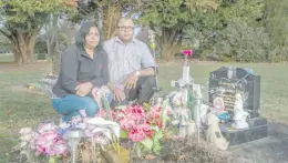  ??  ?? Anjani Lata, left, and Dev Chand, at the grave of their daughter, Aaliyah Ashlyn Chand, who died while in the care of her babysitter, Shayal Upashna Sami.