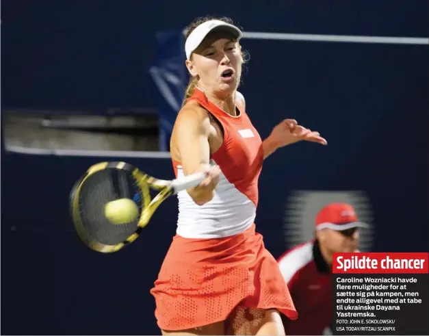  ?? FOTO: JOHN E. SOKOLOWSKI/ USA TODAY/ RITZAU SCANPIX ?? Spildte chancer
Caroline Wozniacki havde flere muligheder for at sætte sig på kampen, men endte alligevel med at tabe til ukrainske Dayana Yastremska.