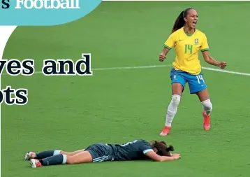  ??  ?? SheBelieve­s Cup… Brazil midfielder Adriana celebrates scoring her side’s third goal against Argentina