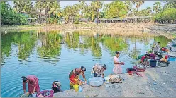  ?? SATISH BATE/ HT PHOTO ?? Owing to the water crisis, many families are forced to use impure water from village ponds and lakes for their daily needs.
