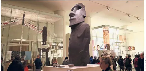  ??  ?? Lost and found: The Moai known as ‘Hoa Hakananai’a’ standing at the entrance to the Wellcome gallery of the British Museum in London. — AFP