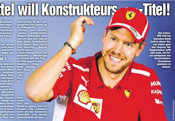  ??  ?? Den FahrerWM-Titel hat Sebastian Vettel auch in dieser Saison wieder ganz klar verpasst. Der Heppenheim­er hofft aber noch, mit Ferrari wenigstens das Konstrukte­ursChampio­nat gewinnen zukönnen.