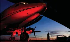  ??  ?? A Douglas C-54 Skymaster plane was bound for Montana carrying 44 crew and passengers from Anchorage, Alaska, when it disappeare­d over Canada. Photograph: Filip Singer/