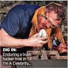  ?? ?? DIG IN: Enduring a bush tucker trial in I’m A Celebrity...