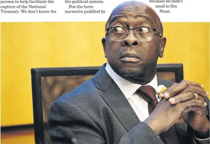  ?? /WALDO SWIEGERS/BLOOMBERG VIA GETTY IMAGES ?? The writer says former finance minister Nhlanhla Nene made President Cyril Ramaphosa’s job easier because he did not need to fire him.