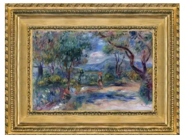  ??  ?? Auguste Renoir’s Landscape at Cagnes, which is in the collection of the Allen Memorial Museum at Oberlin College, was framed by Eli Wilner & Co.