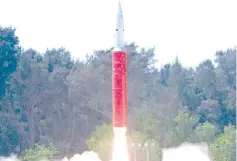  ?? — Reuters photo ?? File photo shows a Ballistic Missile Defence Intercepto­r taking off to hit one of India’s satellites in the first such test, from the Dr A P J Abdul Kalam Island, in the eastern state of Odisha, India.