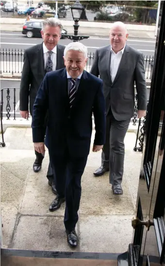  ?? Photo: Colm Mahady / Fennells ?? Billy Kane, managing director of Finance Ireland; Frank Donnellan, managing director of First Auto Finance, the car finance subsidiary of Finance Ireland; and Jim Hickey, chief operating officer, Finance Ireland, in Dublin yesterday.