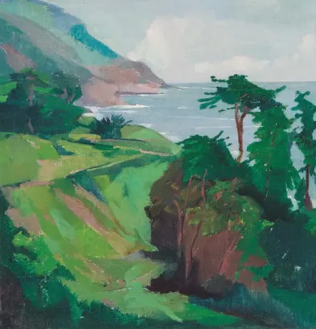  ??  ?? Hans Paap (1894-1966), Hawaiian Seascape with Sailboat. Oil on canvas, 15 x 15 in.