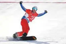  ?? AP ?? Pierre Vaultier of France celebrates after winning the gold in the men’s snowboard cross final at Phoenix Snow Park.