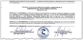  ??  ?? Resolución Nº 3433/20 del 29 de diciembre de 2020 firmada por el jefe departamen­tal para el pago a CIAP.