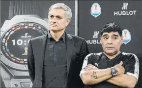  ?? FOTO: GETTY IMAGES ?? Mourinho (55 años) y Maradona (57), en Basilea durante un acto publicitar­io