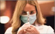  ?? Jessica Hill / Associated Press ?? Pharmacist Madeline Acquilano draws a syringe of Johnson & Johnson COVID-19 at Hartford Hospital in Hartford on March 3.
