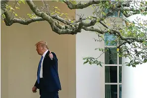  ?? AP Photo/Patrick Semansky ?? ■ President Donald Trump gestures to members of the press as he walks to the Oval Office of the White House after visiting the Supreme Court to pay respects to Justice Ruth Bader Ginsburg Thursday in Washington.