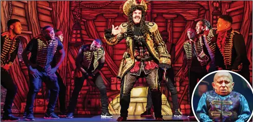  ??  ?? Seasonal japes: Marcus Brigstocke as Captain Hook at New Wimbledon. Inset: Verne Troyer