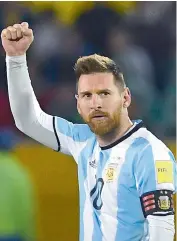  ?? AFP ?? Lionel Messi celebrates after scoring against Ecuador during their 2018 World Cup qualifier on Tuesday. —