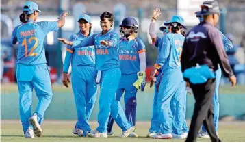  ?? PIC/PTI ?? Indian women cricketers celebrate their victory over Sri Lanka in their second one-day internatio­nal cricket match in Galle on Thursday