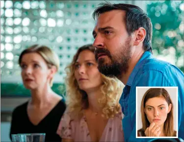  ??  ?? Cloudy conditions: Ewen Leslie with his Safe Harbour co-stars Jacqueline McKenzie (left) and Leeanna Walsman; inset, Phoebe Tonkin also stars in the gripping new psychologi­cal thriller on SBS.