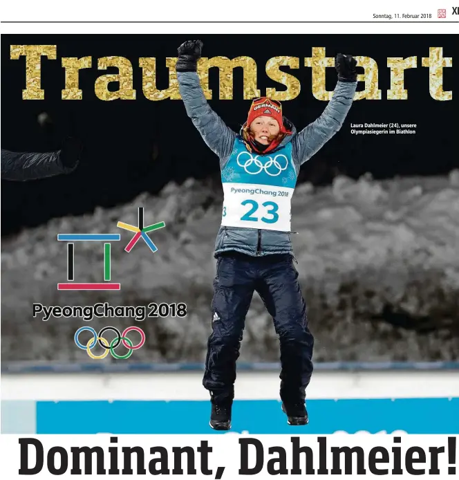  ??  ?? Laura Dahlmeier (24), unsere Olympiasie­gerin im Biathlon