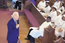  ?? MEG KINNARD/ASSOCIATED PRESS ?? Democratic presidenti­al candidate and former Vice President Joe Biden speaks at Morris Brown AME Curch in Charleston, S.C., in July. Biden was denied communion in the state over the weekend.