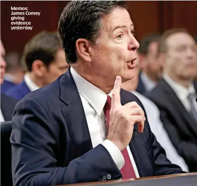  ??  ?? Memos: James Comey giving evidence yesterday