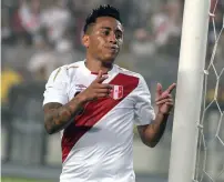  ?? AFP ?? Christian Cueva put Peru 1-0 ahead after 36 minutes from the penalty spot during the match in Lima on Tuesday. —