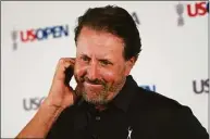  ?? Robert F. Bukaty / Associated Press ?? Phil Mickelson ponders a question at a news conference Monday at The Country Club in Brookline, Mass., ahead of the U.S. Open.