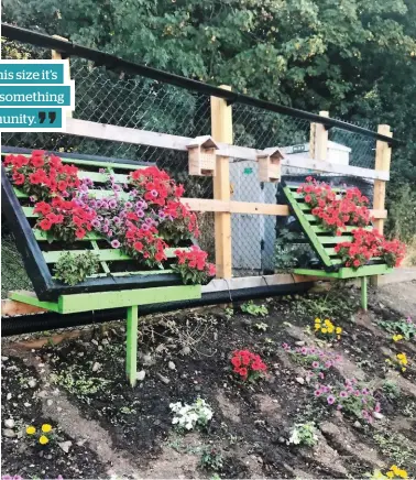  ?? KIER. ?? Bee hotels and flower beds were constructe­d by Kier using waste constructi­on materials, including these wooden pallets.