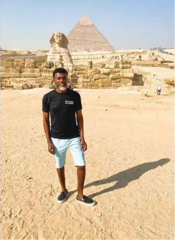  ??  ?? Reno Omokri at the Great Pyramid of Giza, in Cairo, Egypt