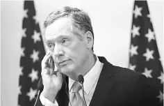  ??  ?? USTrade Representa­tive Robert Lighthizer listening to a question during a press conference on the third and last day of the second round of NAFTA talks in Mexico City. Negotiator­s are moving swiftly to revamp the North American Free Trade Agreement but...