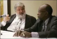  ?? WILFREDO LEE — THE ASSOCIATED PRESS FILE PHOTO ?? CONCACAF General Secretary Chuck Blazer, left, and President Jack Warner chat during a news conference in Miami. Blazer, the disgraced American soccer executive whose admissions of corruption set off a global scandal that ultimately toppled FIFA...