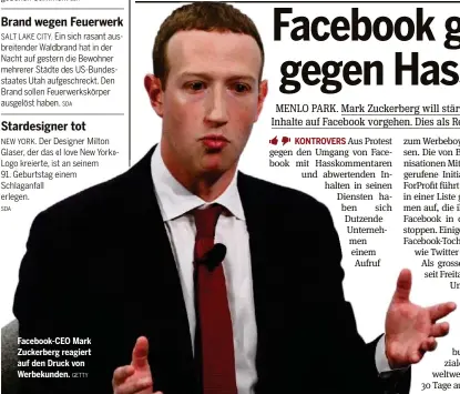  ?? GETTY ?? Facebook-CEO Mark Zuckerberg reagiert auf den Druck von Werbekunde­n.