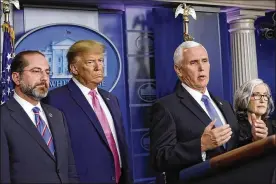  ?? YURI GRIPAS / ABACA PRESS ?? Vice President Mike Pence speaks during a news conference with President Donald Trump and members of the Coronaviru­s Task Force at the White House in Washington D.C., on Wednesday.
