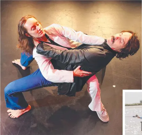  ?? ?? Kate Harman and Gavin Webber rehearse at HOTA for The Farm’s production of Stunt Double and (right) Webber during the 2015 TIDE performanc­e at Bleach* Festival. Main picture: Glenn Hampson