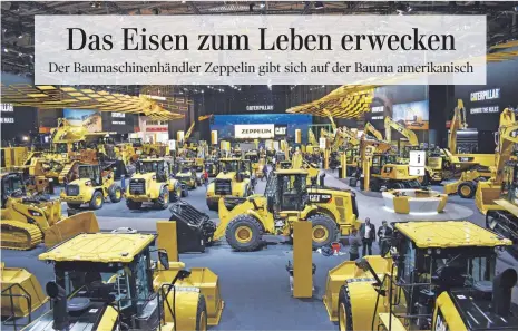  ?? FOTO: ZEPPELIN ?? Der gemeinsame Auftritt von Zeppelin und Caterpilla­r in Halle B6 auf der Bauma in München: Die Faszinatio­n für das „Yellow Iron“ist überall zu spüren – das baden-württember­gische Traditions­unternehme­n kann die amerikanis­chen Wurzeln seines Partners Caterpilla­r nicht verleugnen.