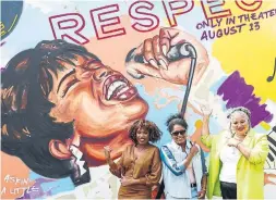  ?? RODNEY COLEMAN-ROBINSON DETROIT FREE PRESS FILE PHOTO ?? From left, Jennifer Hudson, muralist Desiree Kelly and director Liesl Tommy outside the Charles H. Wright Museum of African American History in Detroit. Tommy says some people expressed concern over her decision to go grey.