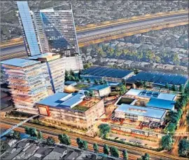  ?? Gensler ?? A RENDERING of a proposed redevelopm­ent of the former Orange County Register headquarte­rs, one of the sites in a bid for Amazon’s second headquarte­rs.