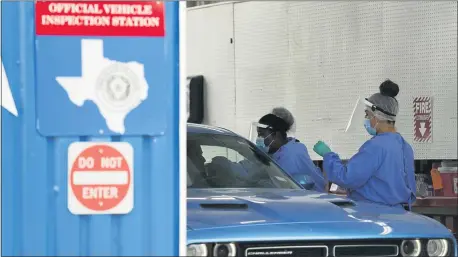  ?? ERIC GAY — THE ASSOCIATED PRESS ?? COVID-19 antibody testing and diagnostic testing are administer­ed at a converted vehicle inspection station in San Antonio.