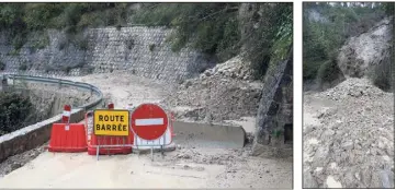  ?? (Photos Julien Avinent) ?? La route de Castellar, au-dessus du Fossan, est fermée dans les deux sens pour une durée encore indétermin­ée, à la suite d’un glissement de terres.