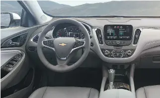  ??  ?? The 2016 Chevrolet Malibu’s interior is more functional than it is luxurious.