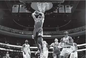  ?? AP Photo/Matt Slocum ?? ■ Philadelph­ia 76ers’ Ben Simmons heads to the basket against the New York Knicks on Wednesday in Philadelph­ia.