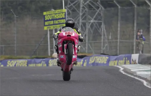  ??  ?? Wexford’s Mark Culleton showing ‘wheelie’ good form in Mondello.