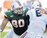  ?? MICHAEL LAUGHLIN/STAFF FILE PHOTO ?? Ex-Hurricanes defensive tackle RJ McIntosh had 52 tackles last season.