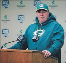  ?? MIKE ROEMER THE ASSOCIATED PRESS ?? Green Bay Packers head coach Mike McCarthy was fired following Sunday’s National Football League loss to the Arizona Cardinals.