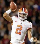  ?? GETTY IMAGES ?? Clemson QB Kelly Bryant (2) will be pushed by freshman Trevor Lawrence, who surpassed the Georgia prep records of former Tigers star and current Texan Deshaun Watson.