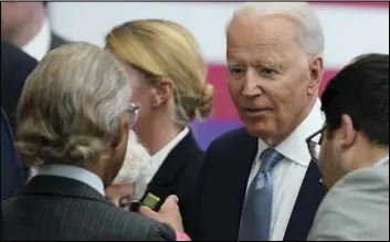  ?? EVAN VUCCI/AP ?? President Joe Biden talks with the Rev. Al Sharpton after he spoke at the National Constituti­on Center, Tuesday, July 13, 2021, in Philadelph­ia.