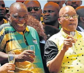  ?? /Siphiwe Sibeko ?? Celebratio­ns: ANC president Cyril Ramaphosa, left, and President Jacob Zuma at the party’s 106th anniversar­y celebratio­ns in East London at the weekend. Ramaphosa delivered the national executive committee’s January 8 statement.